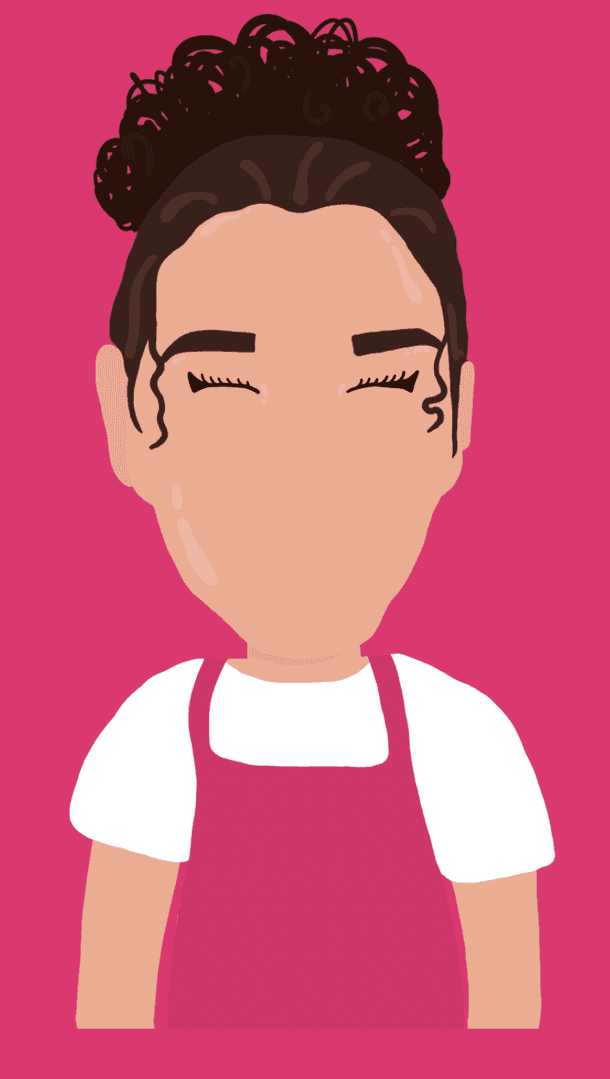 Fati’s illustrated character in her pink apron
